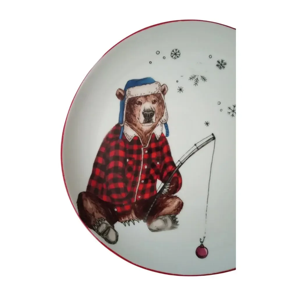 West Elm Rachel Kozlowski Dapper Animal Winter Holiday Bear Plate Salad Dessert